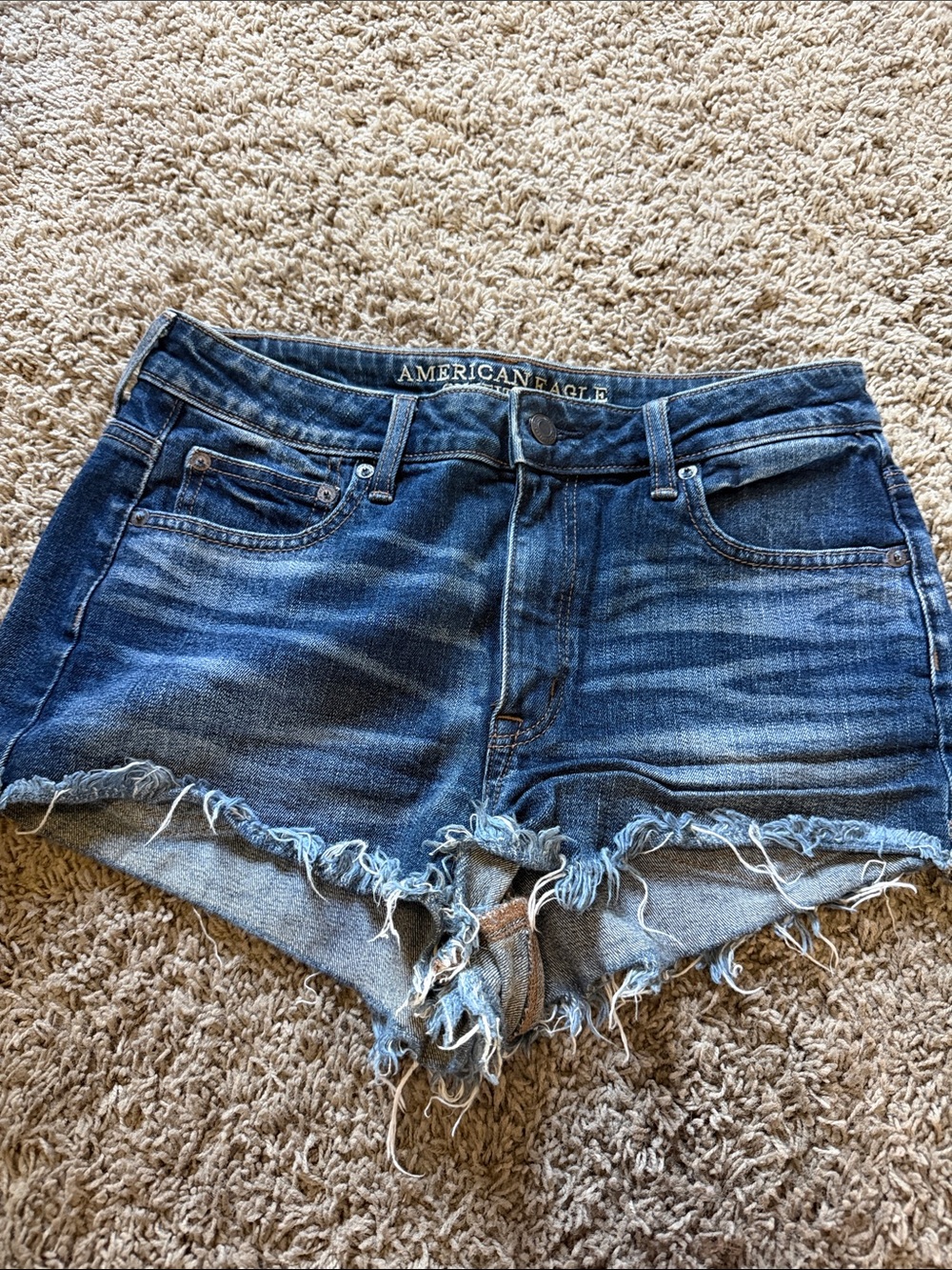 American Eagle Outfitters Distressed Dark Blue Denim Cutoff Shorts